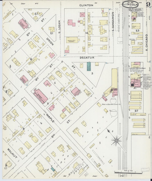 Sanborn Fire Insurance Map from Lincoln, Logan County, Illinois (1891), Sheet #0009 - Historic Sanborn Fire Insurance Map Print, vintage old map wall art, antique decor, genealogy gift, Illinois Illinois map