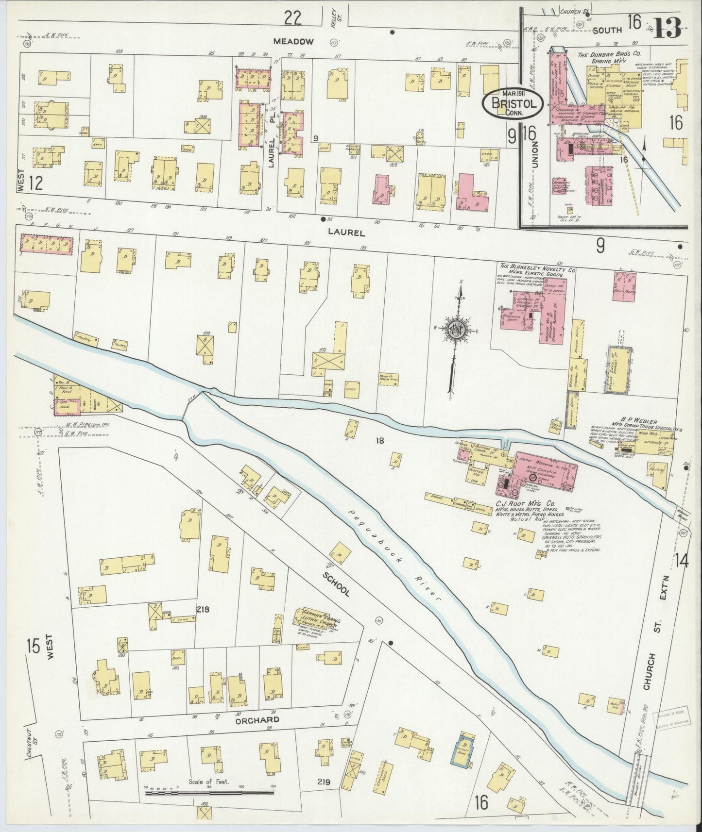 Sanborn Fire Insurance Map from Bristol, Hartford County, Connecticut (1911), Sheet #0013 - Complete Map Set gallery image, historic Sanborn map, vintage wall art, Connecticut Connecticut