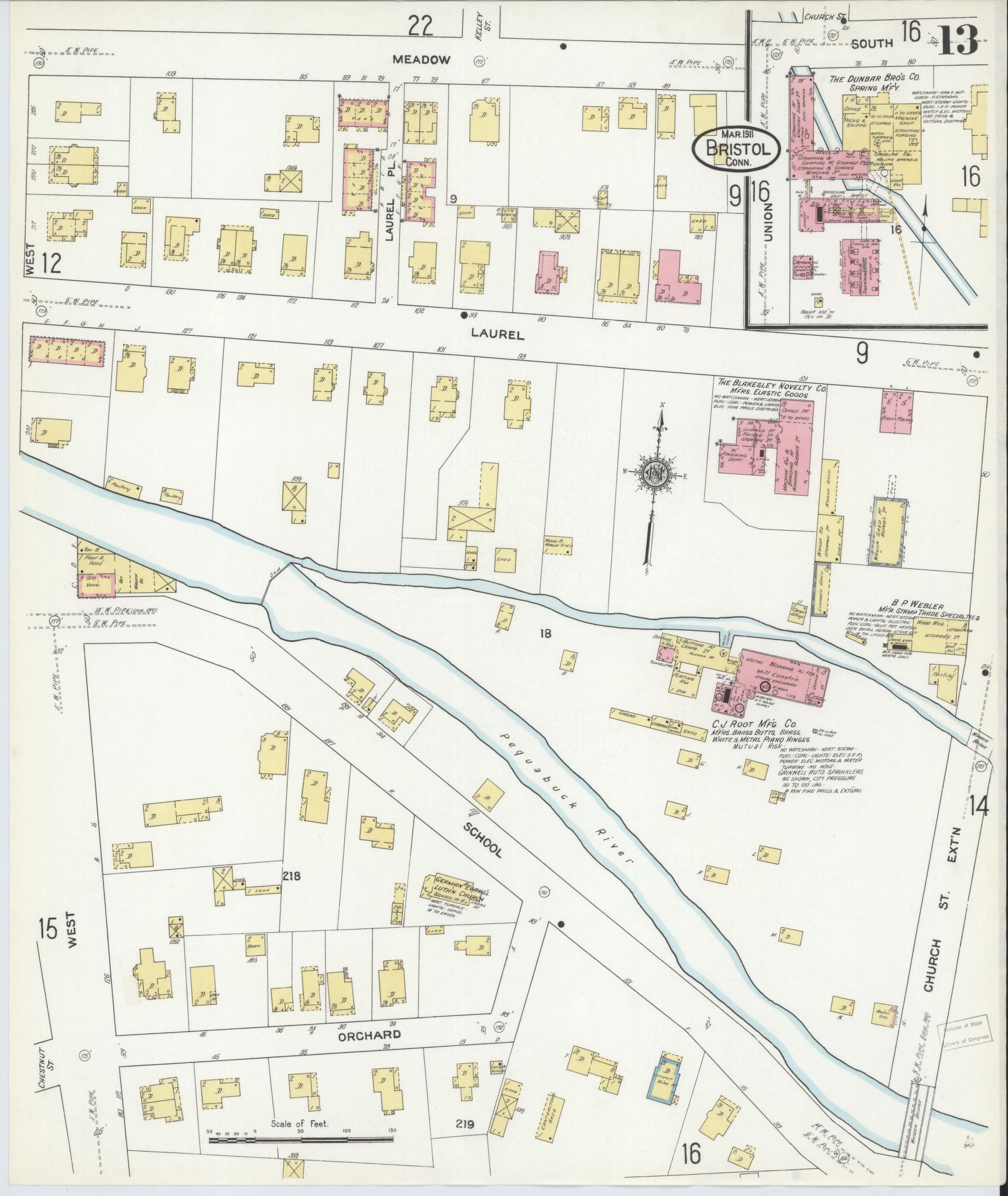 Sanborn Fire Insurance Map from Bristol, Hartford County, Connecticut (1911), Sheet #0013 - Complete Map Set gallery image, historic Sanborn map, vintage wall art, Connecticut Connecticut