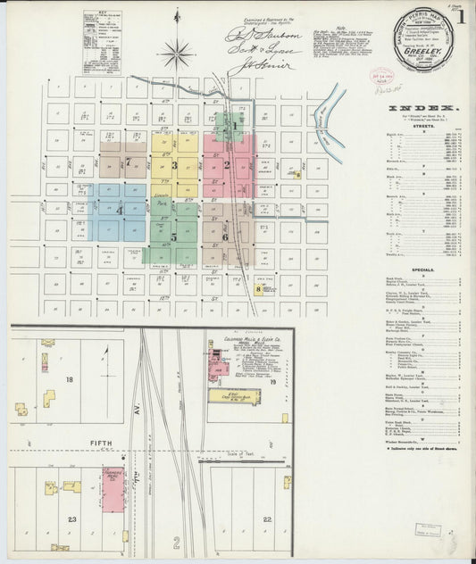 Sanborn Fire Insurance Map from Greeley, Weld County, Colorado (1895), Sheet #0001 - Complete Map Set gallery image, historic Sanborn map, vintage wall art, Colorado Colorado