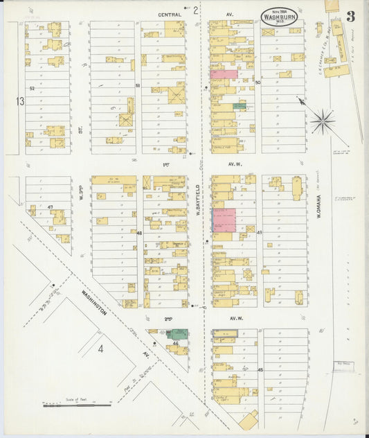 Sanborn Fire Insurance Map from Washburn, Bayfield County, Wisconsin (1904), Sheet #0003 - Historic Sanborn Fire Insurance Map Print, vintage old map wall art, antique decor, genealogy gift, Wisconsin Wisconsin map