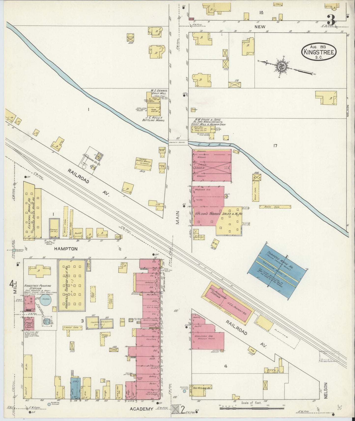 Sanborn Fire Insurance Map from Kingstree, Williamsburg County, South Carolina (1913), Sheet #0003 - Complete Map Set gallery image, historic Sanborn map, vintage wall art, South Carolina South Carolina