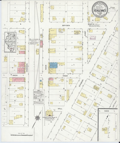 Sanborn Fire Insurance Map from Vergennes, Jackson County, Illinois (1914), Sheet #0001 - Historic Sanborn Fire Insurance Map Print, vintage old map wall art, antique decor, genealogy gift, Illinois Illinois map