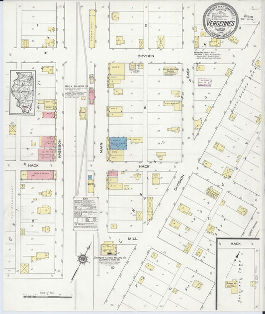 Sanborn Fire Insurance Map from Vergennes, Jackson County, Illinois (1914), Sheet #0001 - Historic Sanborn Fire Insurance Map Print, vintage old map wall art, antique decor, genealogy gift, Illinois Illinois map