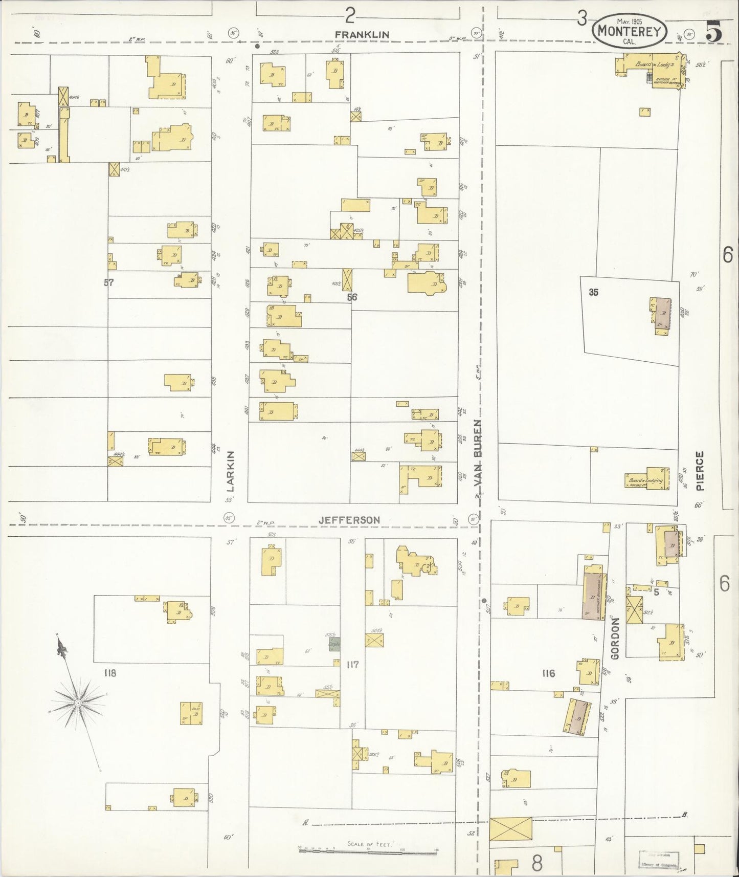 Sanborn Fire Insurance Map from Monterey, Monterey County, California (1905), Sheet #0005 - Complete Map Set gallery image, historic Sanborn map, vintage wall art, California California