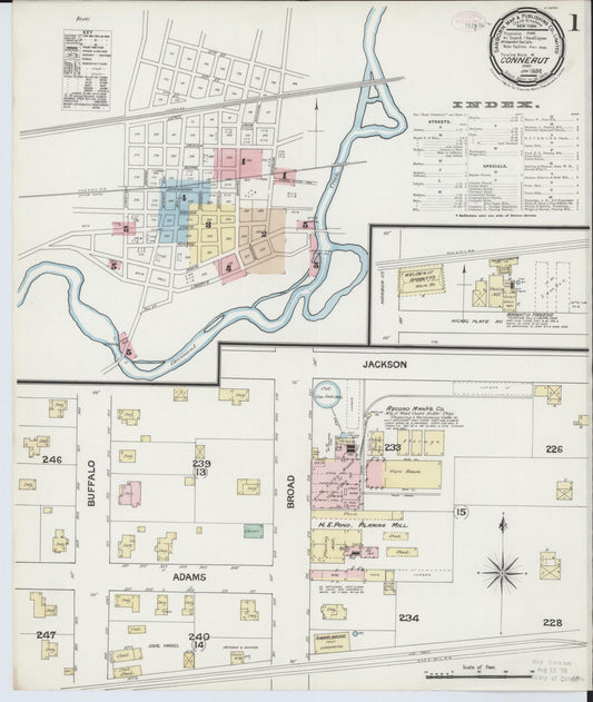 Sanborn Fire Insurance Map from Conneaut, Ashtabula County, Ohio (1889), Sheet #0001 - Historic Sanborn Fire Insurance Map Print, vintage old map wall art, antique decor, genealogy gift, Ohio Ohio map