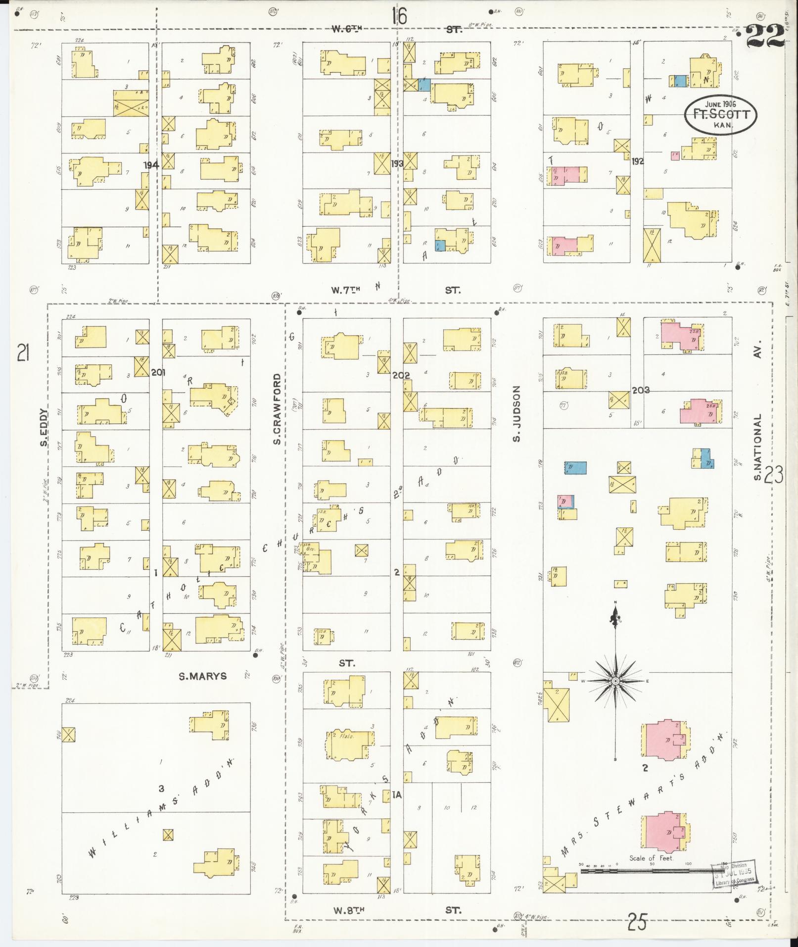 Sanborn Fire Insurance Map from Fort Scott, Bourbon County, Kansas (1906), Sheet #0022 - Historic Sanborn Fire Insurance Map Print, vintage old map wall art, antique decor, genealogy gift, Kansas Kansas map