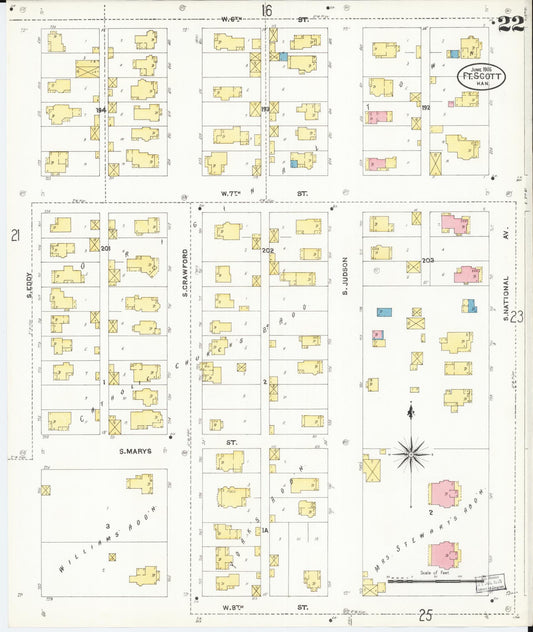Sanborn Fire Insurance Map from Fort Scott, Bourbon County, Kansas (1906), Sheet #0022 - Historic Sanborn Fire Insurance Map Print, vintage old map wall art, antique decor, genealogy gift, Kansas Kansas map
