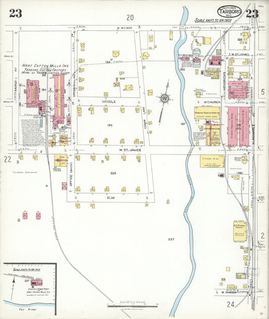 Sanborn Fire Insurance Map from Tarboro, Edgecombe County, North Carolina (1923), Sheet #0023 - Historic Sanborn Fire Insurance Map Print, vintage old map wall art, antique decor, genealogy gift, North Carolina North Carolina map