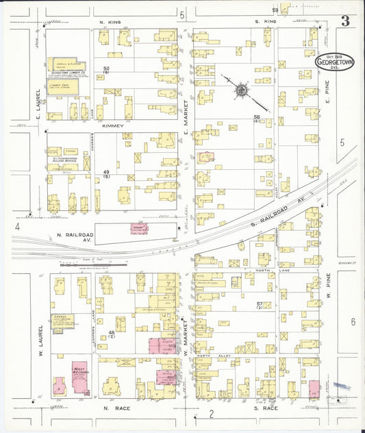 Sanborn Fire Insurance Map from Georgetown, Sussex County, Delaware (1919), Sheet #0003 - Historic Sanborn Fire Insurance Map Print, vintage old map wall art, antique decor, genealogy gift, Delaware Delaware map