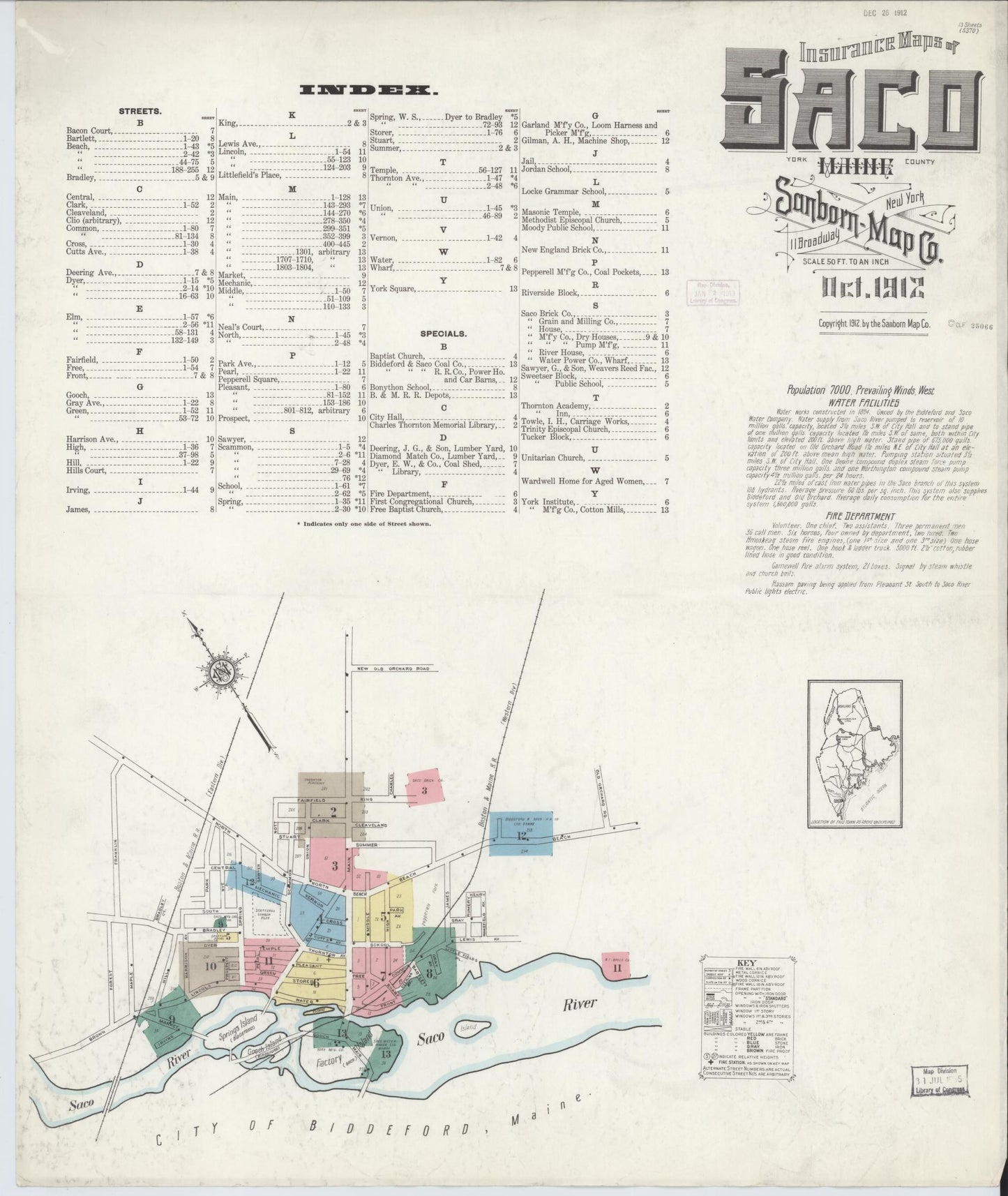 Sanborn Fire Insurance Map from Saco, York County, Maine. (1912) – Historic Sanborn Fire Insurance Map Print