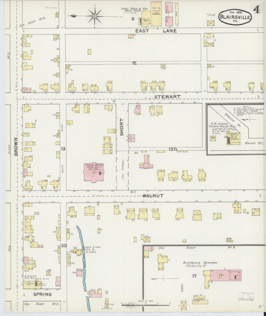 Sanborn Fire Insurance Map from Blairsville, Indiana County, Pennsylvania (1892), Sheet #0004 - Historic Sanborn Fire Insurance Map Print, vintage old map wall art, antique decor, genealogy gift, Blairsville Indiana map