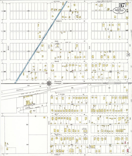 Sanborn Fire Insurance Map from Pocatello, Bannock County, Idaho (1921), Sheet #0037 - Historic Sanborn Fire Insurance Map Print, vintage old map wall art, antique decor, genealogy gift, Idaho Idaho map