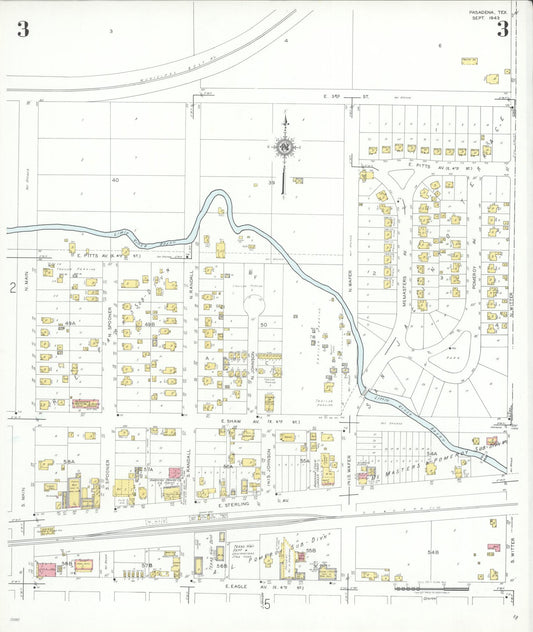 Sanborn Fire Insurance Map from Pasadena, Harris County, Texas (1943), Sheet #0003 - Historic Sanborn Fire Insurance Map Print, vintage old map wall art, antique decor, genealogy gift, Texas Texas map