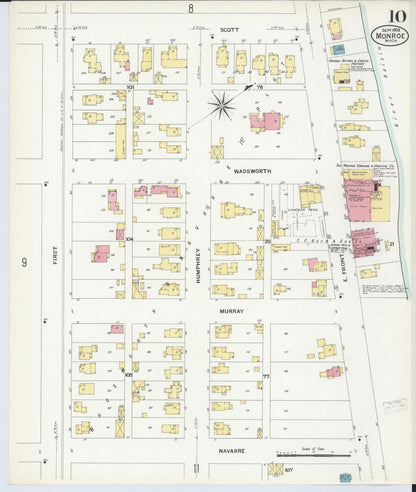 Sanborn Fire Insurance Map from Monroe, Monroe County, Michigan (1908), Sheet #0010 - Historic Sanborn Fire Insurance Map Print, vintage old map wall art, antique decor, genealogy gift, Michigan Michigan map