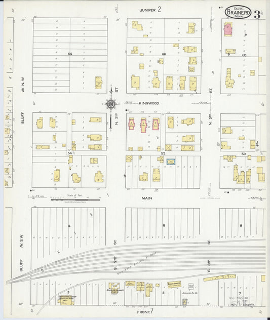 Sanborn Fire Insurance Map from Brainerd, Crow Wing County, Minnesota (1917), Sheet #0003 - Historic Sanborn Fire Insurance Map Print, vintage old map wall art, antique decor, genealogy gift, Minnesota Minnesota map