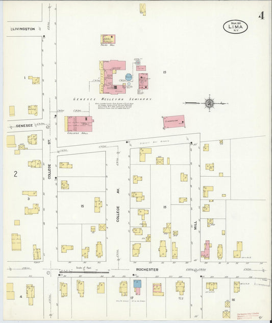 Sanborn Fire Insurance Map from Lima, Livingston County, New York (1911), Sheet #0004 - Historic Sanborn Fire Insurance Map Print, vintage old map wall art, antique decor, genealogy gift, New York New York map