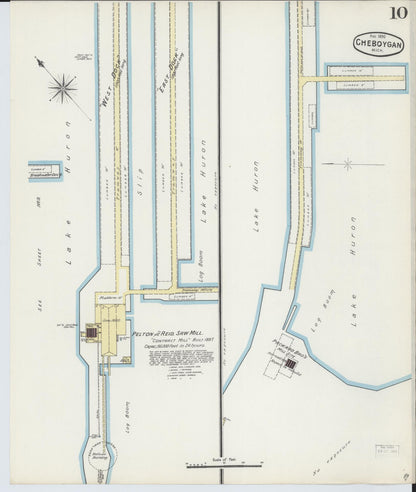 Sanborn Fire Insurance Map from Cheboygan, Cheboygan County, Michigan (1890), Sheet #0010 - Complete Map Set gallery image, historic Sanborn map, vintage wall art, Michigan Michigan