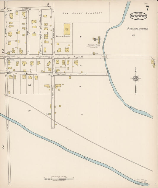 Sanborn Fire Insurance Map from Nacogdoches, Nacogdoches County, Texas (1922), Sheet #0007 - Historic Sanborn Fire Insurance Map Print, vintage old map wall art, antique decor, genealogy gift, Texas Texas map