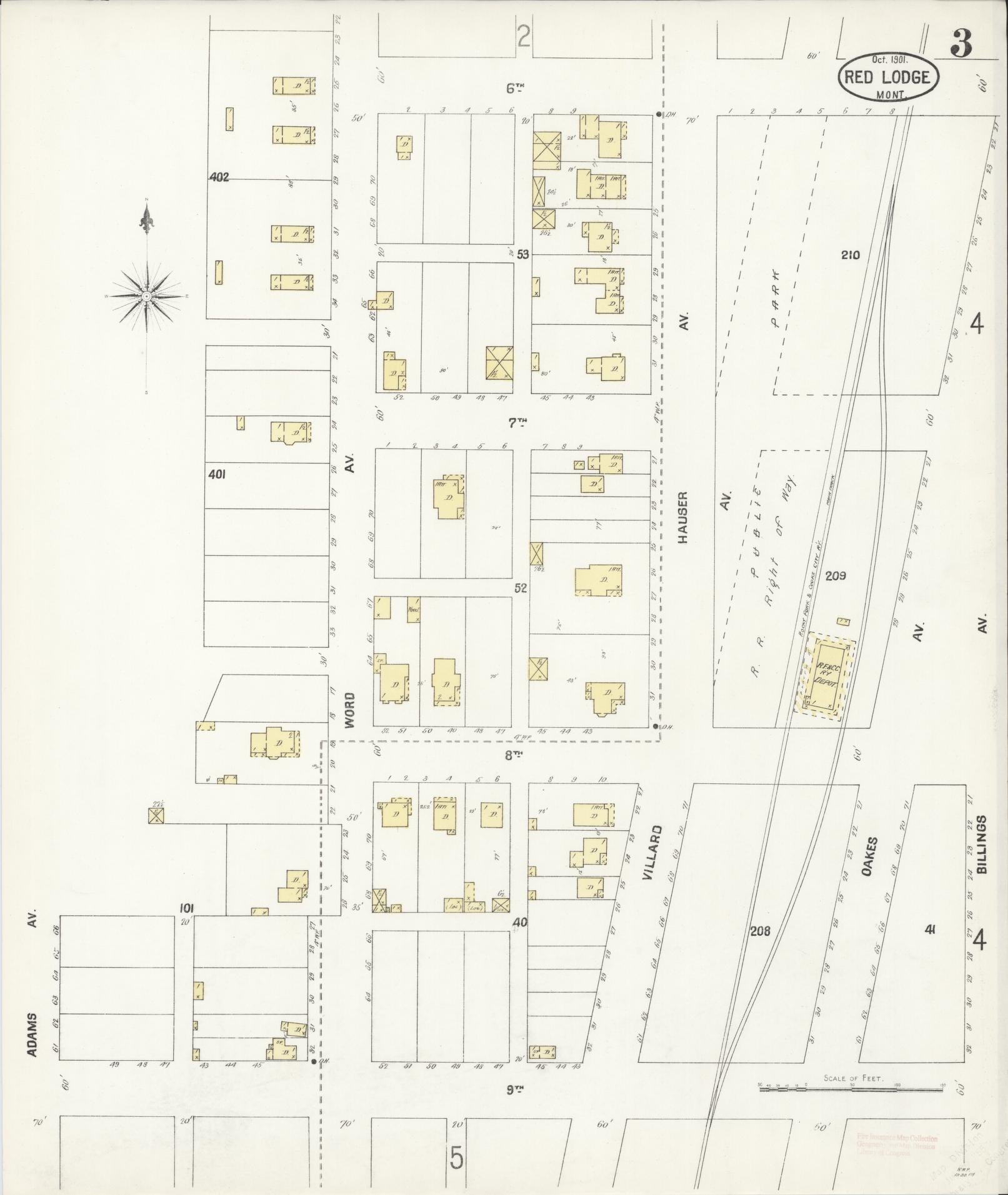 Sanborn Fire Insurance Map from Red Lodge, Carbon County, Montana (1901), Sheet #0003 - Complete Map Set gallery image, historic Sanborn map, vintage wall art, Montana Montana