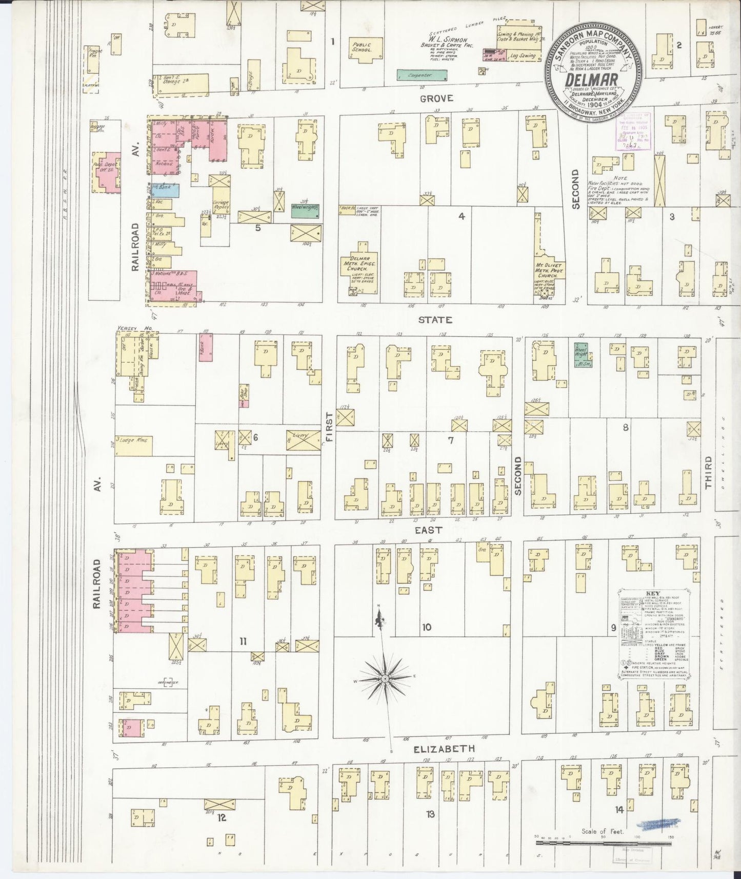 Sanborn Fire Insurance Map from Delmar, Sussex County, Del., And Wicomico County, MD, Delaware. (1904) – Historic Sanborn Fire Insurance Map Print
