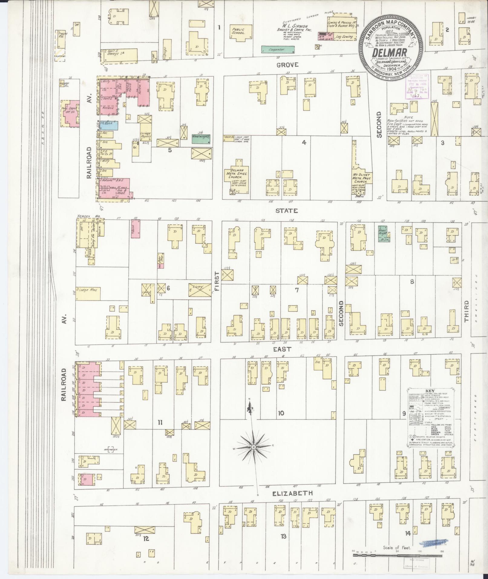 Sanborn Fire Insurance Map from Delmar, Sussex County, Del., And Wicomico County, MD, Delaware. (1904) – Historic Sanborn Fire Insurance Map Print