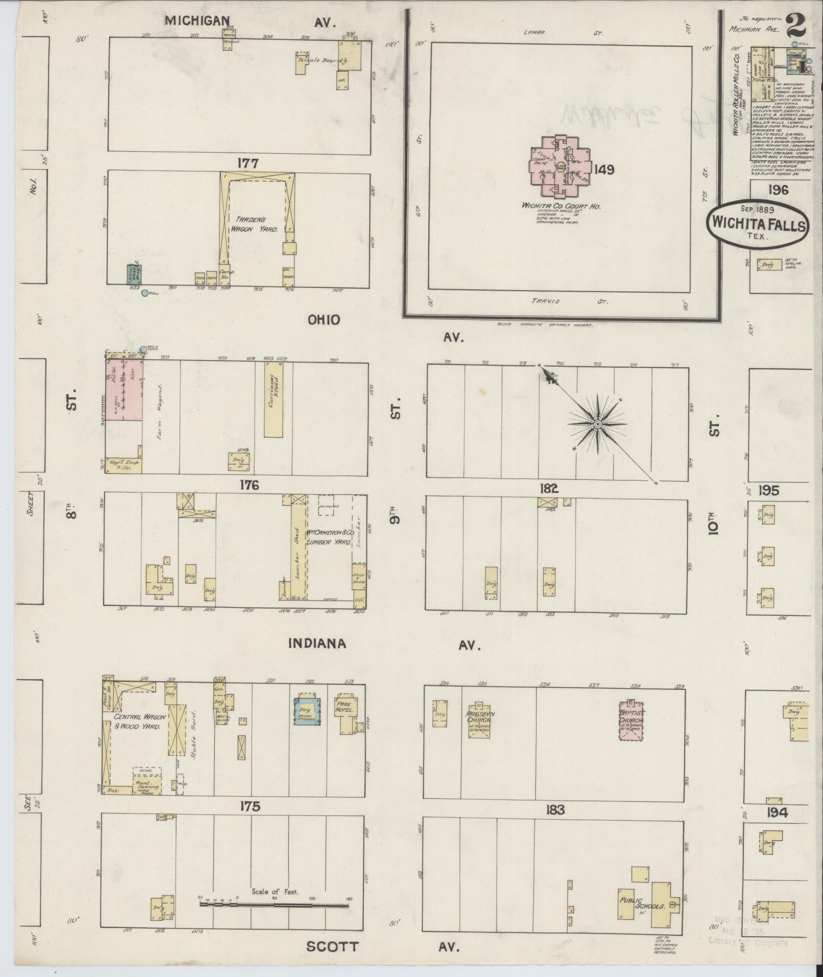 Sanborn Fire Insurance Map from Wichita Falls, Wichita County, Texas (1889), Sheet #0002 - Complete Map Set gallery image, historic Sanborn map, vintage wall art, Texas Texas