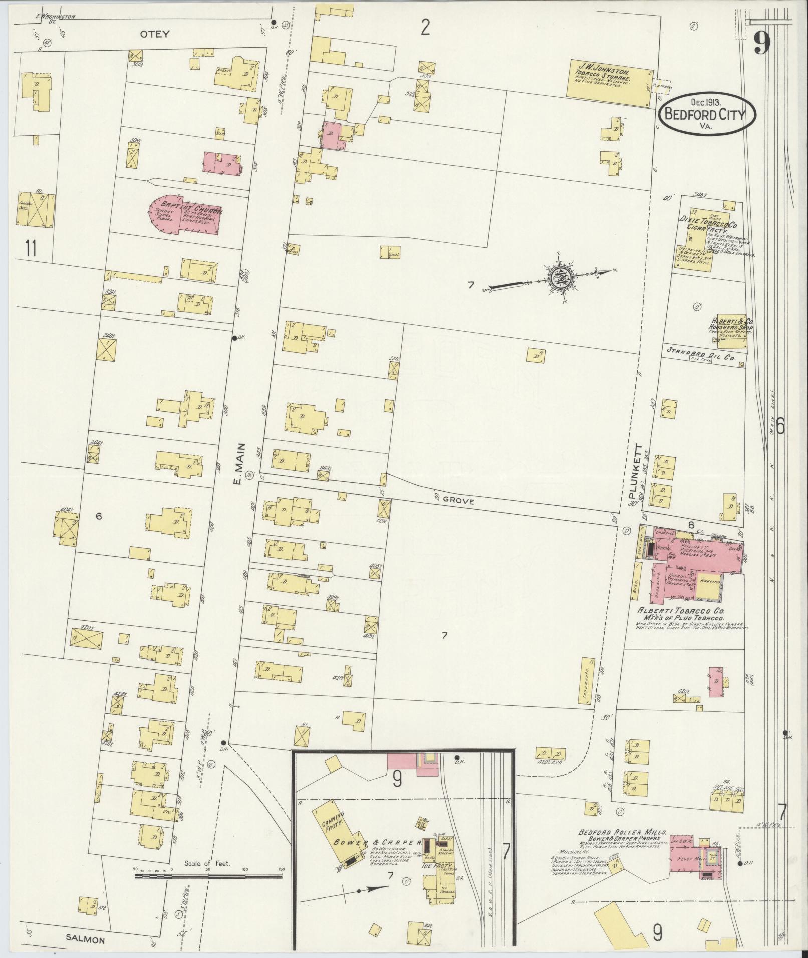 Sanborn Fire Insurance Map from Bedford, Independent Cities, Virginia (1913), Sheet #0009 - Complete Map Set gallery image, historic Sanborn map, vintage wall art, Virginia Virginia