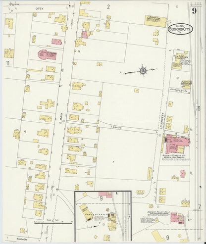 Sanborn Fire Insurance Map from Bedford, Independent Cities, Virginia (1913), Sheet #0009 - Complete Map Set gallery image, historic Sanborn map, vintage wall art, Virginia Virginia