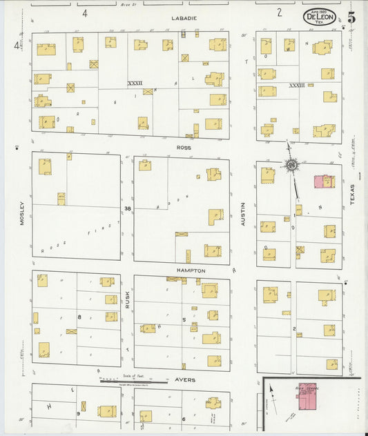 Sanborn Fire Insurance Map from De Leon, Comanche County, Texas (1920), Sheet #0005 - Historic Sanborn Fire Insurance Map Print, vintage old map wall art, antique decor, genealogy gift, Texas Texas map