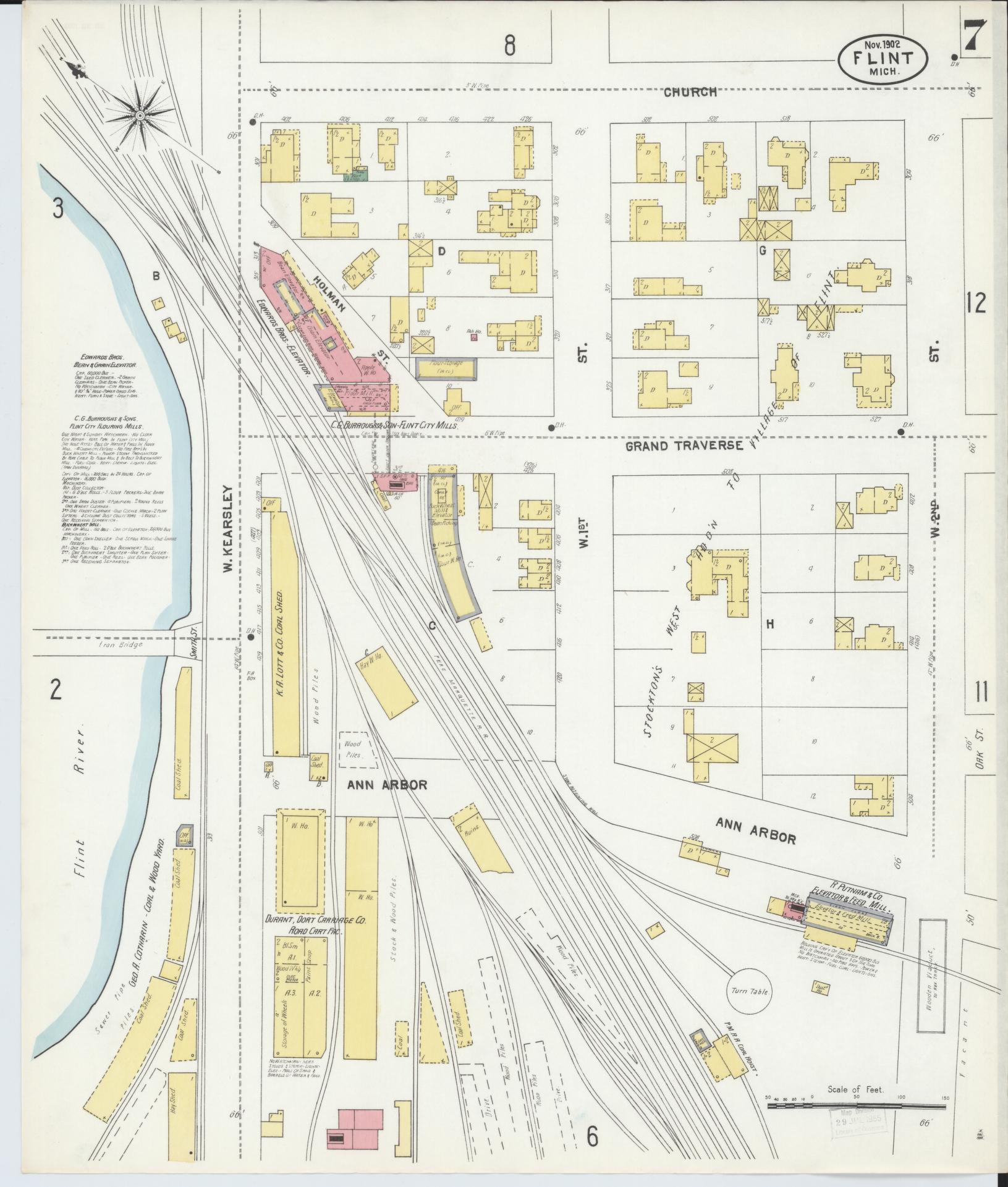 Sanborn Fire Insurance Map from Flint, Genesee County, Michigan (1902), Sheet #0007 - Historic Sanborn Fire Insurance Map Print, vintage old map wall art, antique decor, genealogy gift, Michigan Michigan map