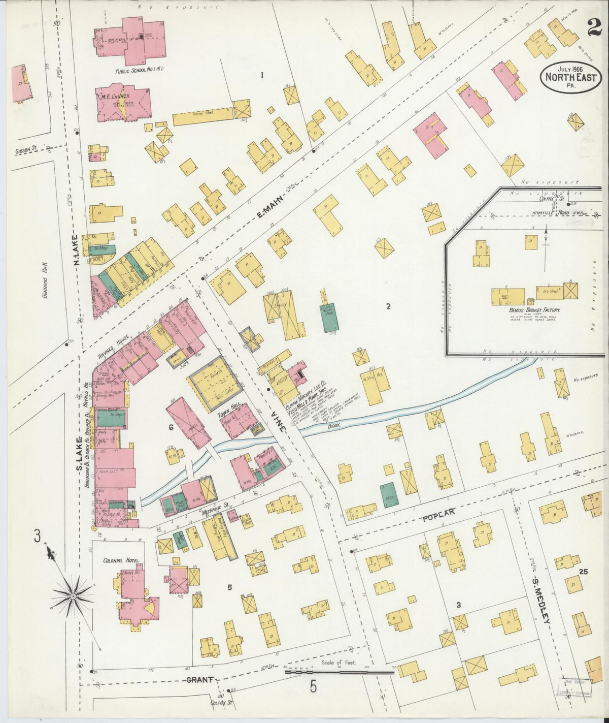 Sanborn Fire Insurance Map from North East, Erie County, Pennsylvania (1905), Sheet #0002 - Historic Sanborn Fire Insurance Map Print, vintage old map wall art, antique decor, genealogy gift, Pennsylvania Pennsylvania map
