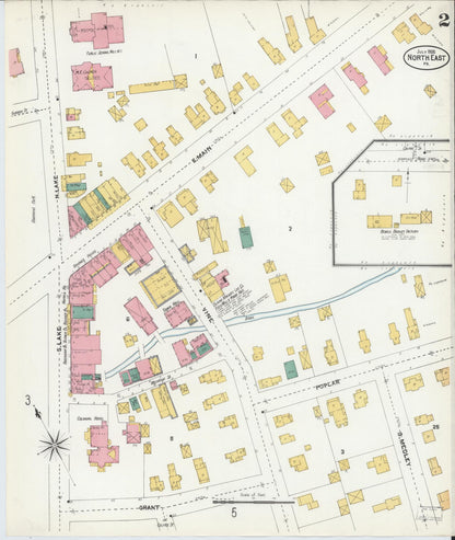 Sanborn Fire Insurance Map from North East, Erie County, Pennsylvania (1905), Sheet #0002 - Historic Sanborn Fire Insurance Map Print, vintage old map wall art, antique decor, genealogy gift, Pennsylvania Pennsylvania map