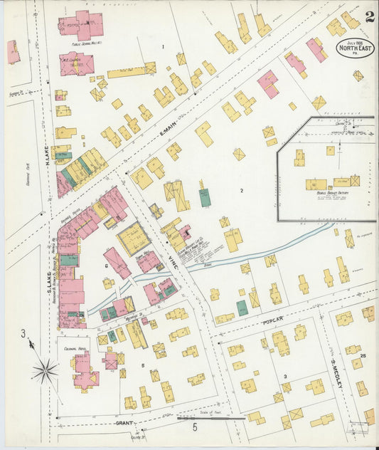 Sanborn Fire Insurance Map from North East, Erie County, Pennsylvania (1905), Sheet #0002 - Historic Sanborn Fire Insurance Map Print, vintage old map wall art, antique decor, genealogy gift, Pennsylvania Pennsylvania map
