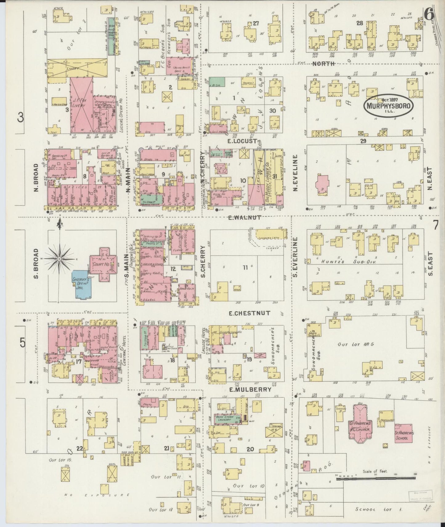 Sanborn Fire Insurance Map from Murphysboro, Jackson County, Illinois (1897), Sheet #0006 - Complete Map Set gallery image, historic Sanborn map, vintage wall art, Illinois Illinois
