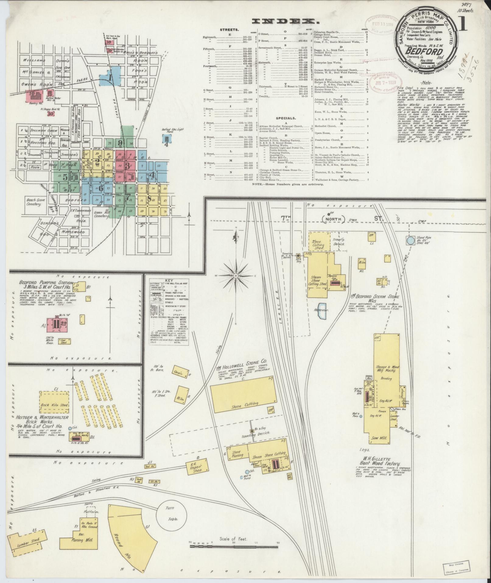 Sanborn Fire Insurance Map from Bedford, Lawrence County, Indiana (1898), Sheet #0001 - Complete Map Set gallery image, historic Sanborn map, vintage wall art, Indiana Indiana