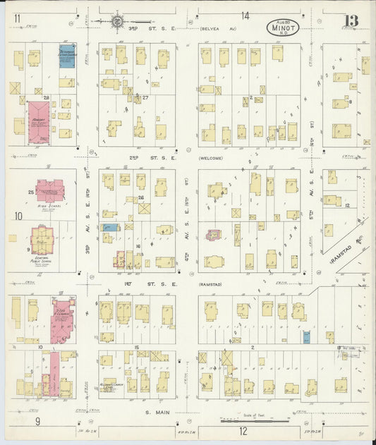 Sanborn Fire Insurance Map from Minot, Ward County, North Dakota (1913), Sheet #0013 - Historic Sanborn Fire Insurance Map Print, vintage old map wall art, antique decor, genealogy gift, North Dakota North Dakota map