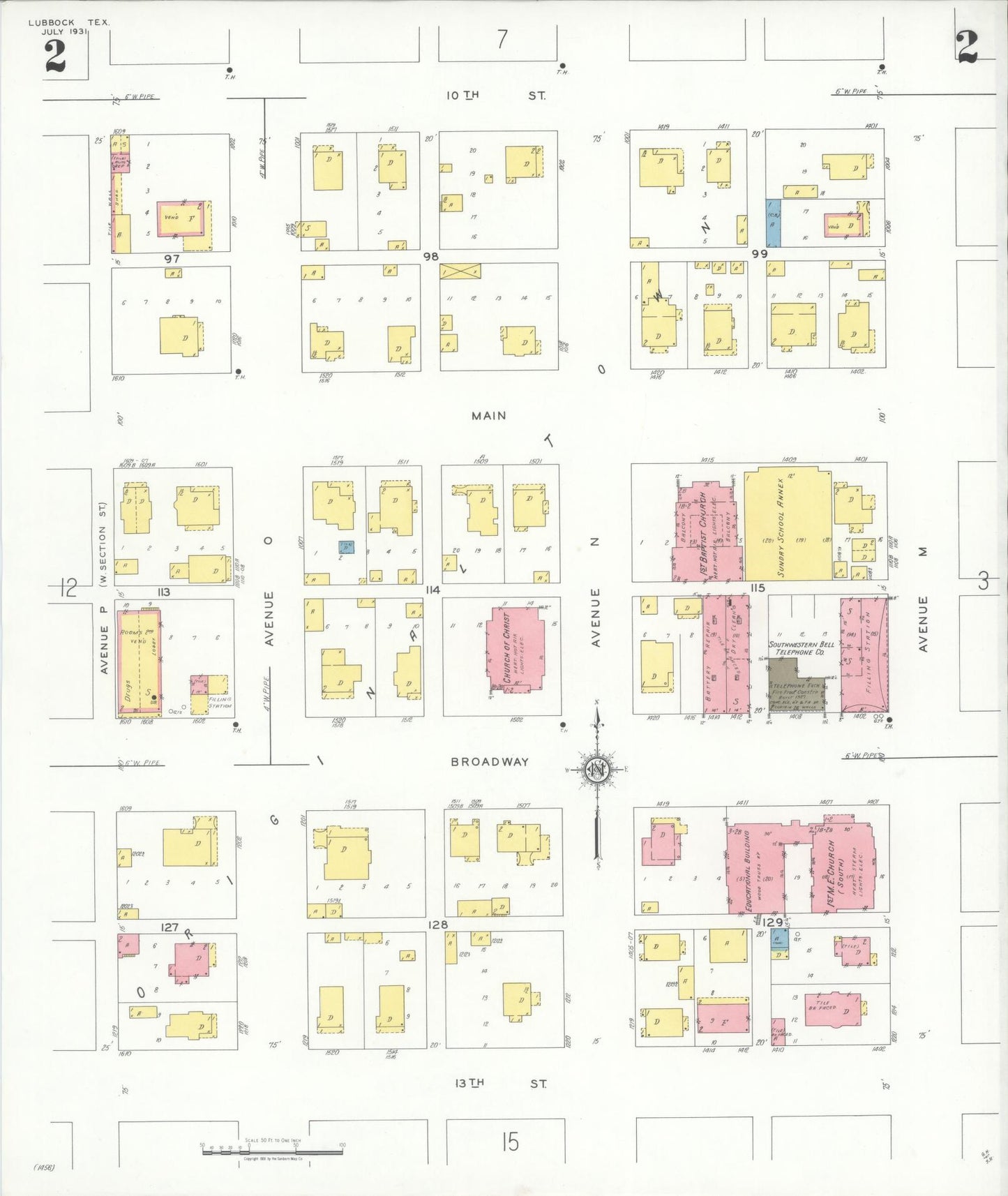 Sanborn Fire Insurance Map from Lubbock, Lubbock County, Texas (1931), Sheet #0002 - Historic Sanborn Fire Insurance Map Print, vintage old map wall art, antique decor, genealogy gift, Texas Texas map