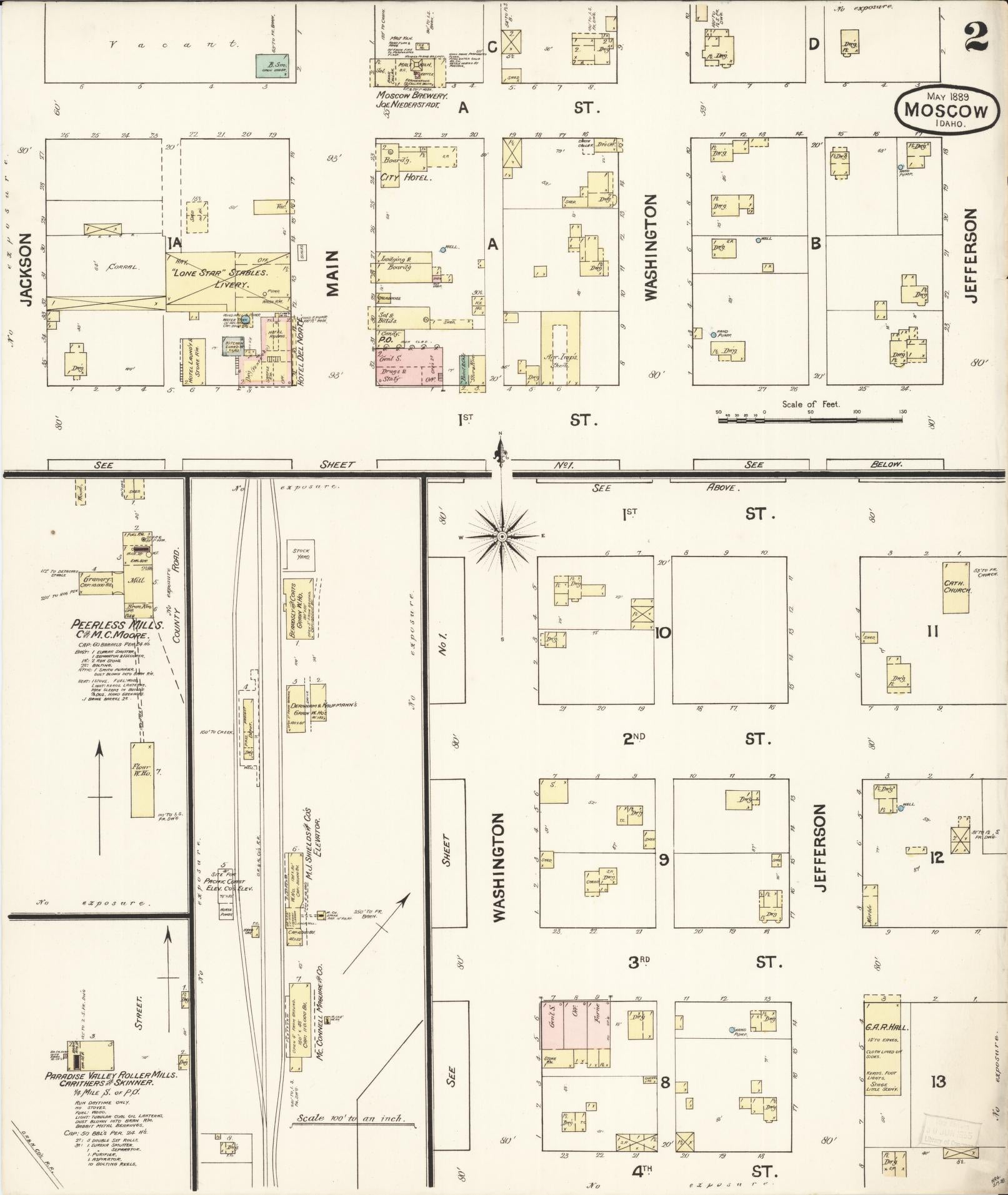 Sanborn Fire Insurance Map from Moscow, Latah County, Idaho (1889), Sheet #0002 - Complete Map Set gallery image, historic Sanborn map, vintage wall art, Idaho Idaho