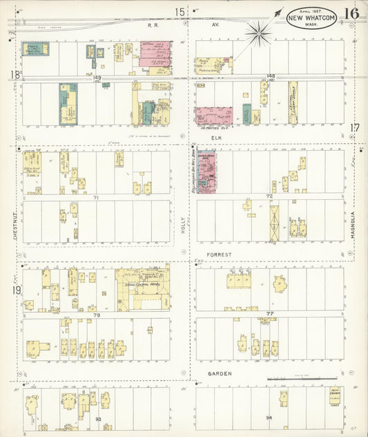 Sanborn Fire Insurance Map from New Whatcom, Whatcom County, Washington (1897), Sheet #0016 - Historic Sanborn Fire Insurance Map Print, vintage old map wall art, antique decor, genealogy gift, Washington Washington map