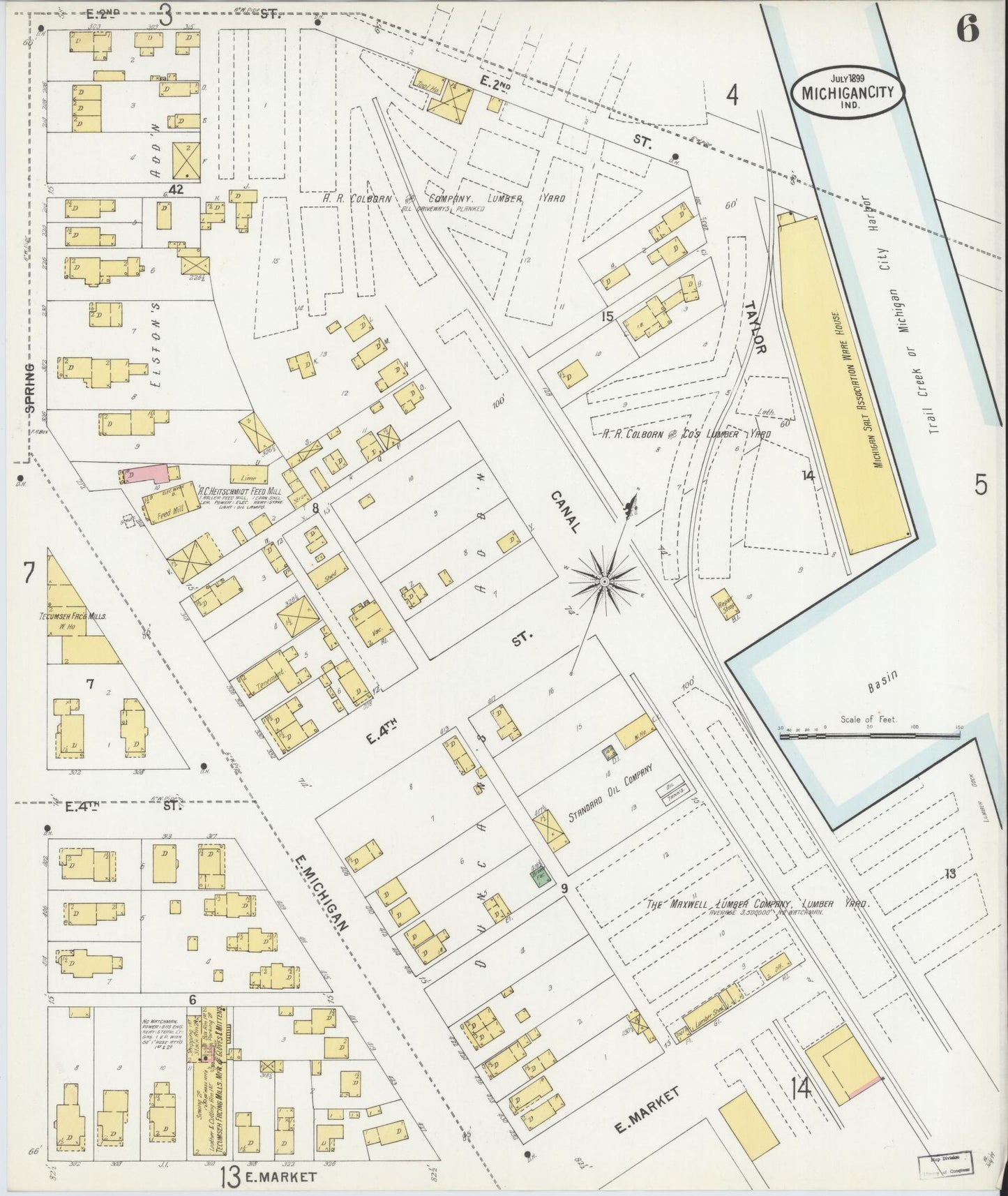 Sanborn Fire Insurance Map from Michigan City, La Porte County, Indiana (1899), Sheet #0006 - Historic Sanborn Fire Insurance Map Print, vintage old map wall art, antique decor, genealogy gift, Michigan Michigan map