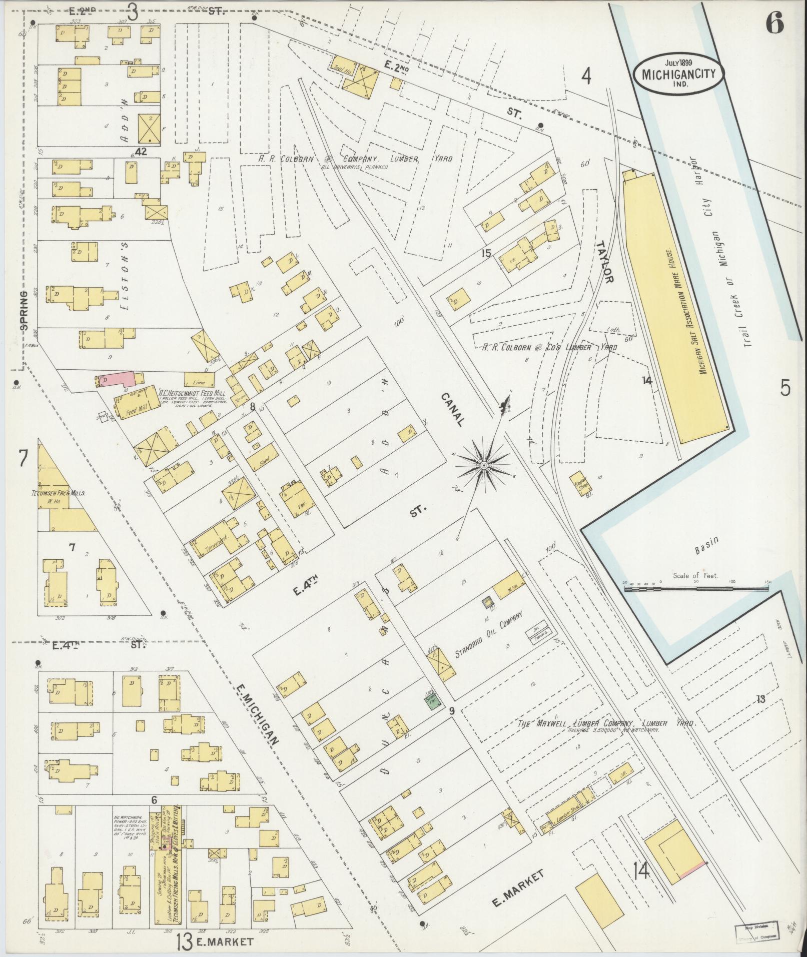 Sanborn Fire Insurance Map from Michigan City, La Porte County, Indiana (1899), Sheet #0006 - Historic Sanborn Fire Insurance Map Print, vintage old map wall art, antique decor, genealogy gift, Michigan Michigan map