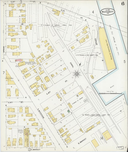 Sanborn Fire Insurance Map from Michigan City, La Porte County, Indiana (1899), Sheet #0006 - Historic Sanborn Fire Insurance Map Print, vintage old map wall art, antique decor, genealogy gift, Michigan Michigan map
