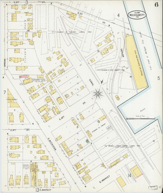 Sanborn Fire Insurance Map from Michigan City, La Porte County, Indiana (1899), Sheet #0006 - Historic Sanborn Fire Insurance Map Print, vintage old map wall art, antique decor, genealogy gift, Michigan Michigan map