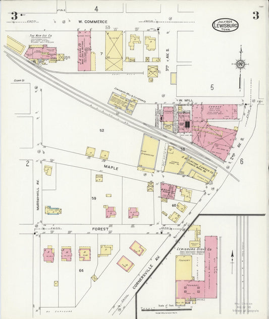 Sanborn Fire Insurance Map from Lewisburg, Marshall County, Tennessee (1924), Sheet #0003 - Historic Sanborn Fire Insurance Map Print, vintage old map wall art, antique decor, genealogy gift, Tennessee Tennessee map