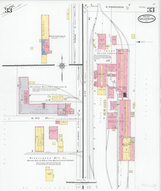 Sanborn Fire Insurance Map from Galesburg, Knox County, Illinois (1927), Sheet #0033 - Historic Sanborn Fire Insurance Map Print, vintage old map wall art, antique decor, genealogy gift, Illinois Illinois map