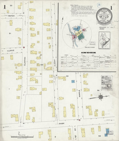 Sanborn Fire Insurance Map from Milo, Piscataquis County, Maine (1923), Sheet #0001 - Complete Map Set gallery image, historic Sanborn map, vintage wall art, Maine Maine