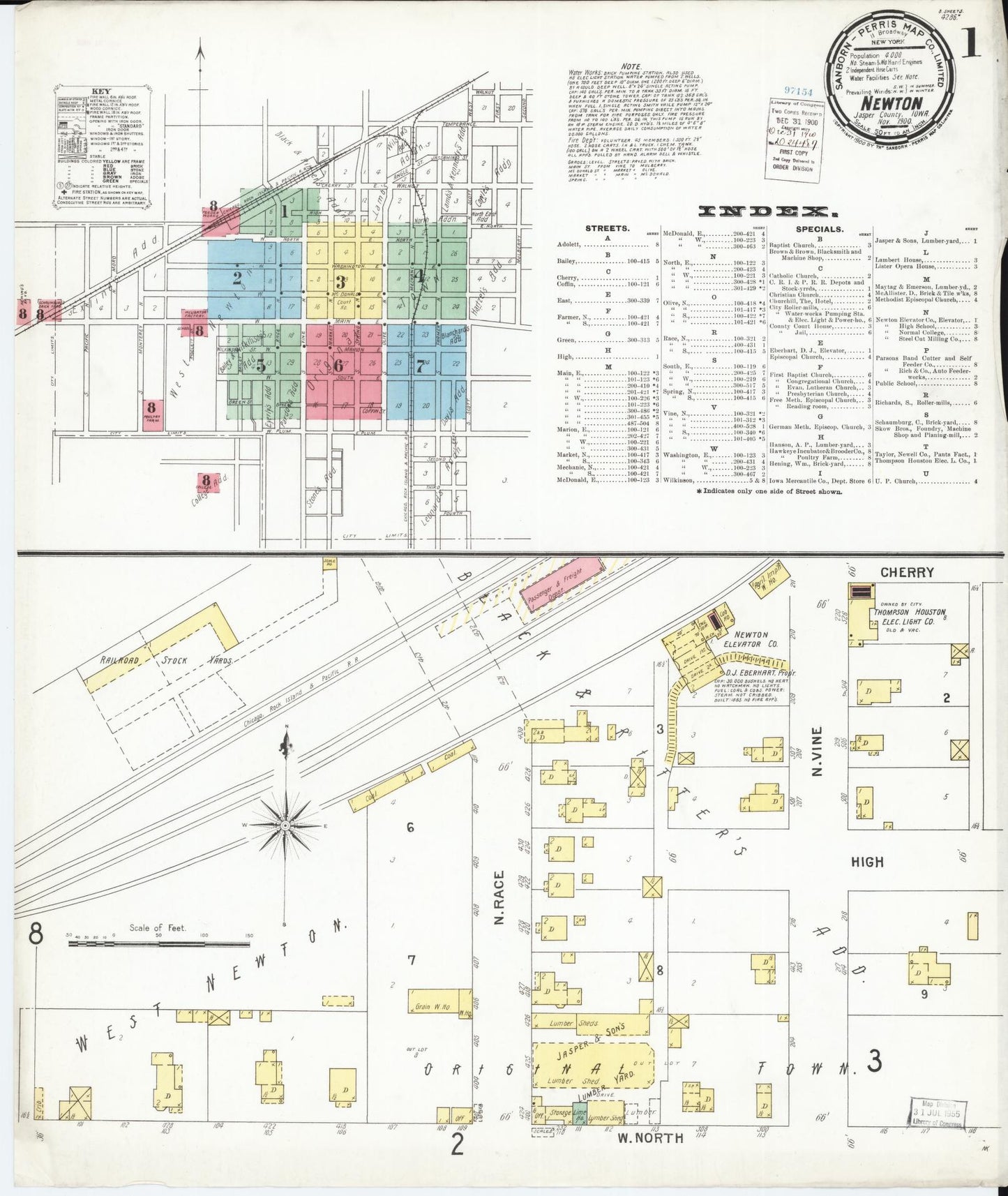 Sanborn Fire Insurance Map from Newton, Jasper County, Iowa (1900), Sheet #0001 - Historic Sanborn Fire Insurance Map Print