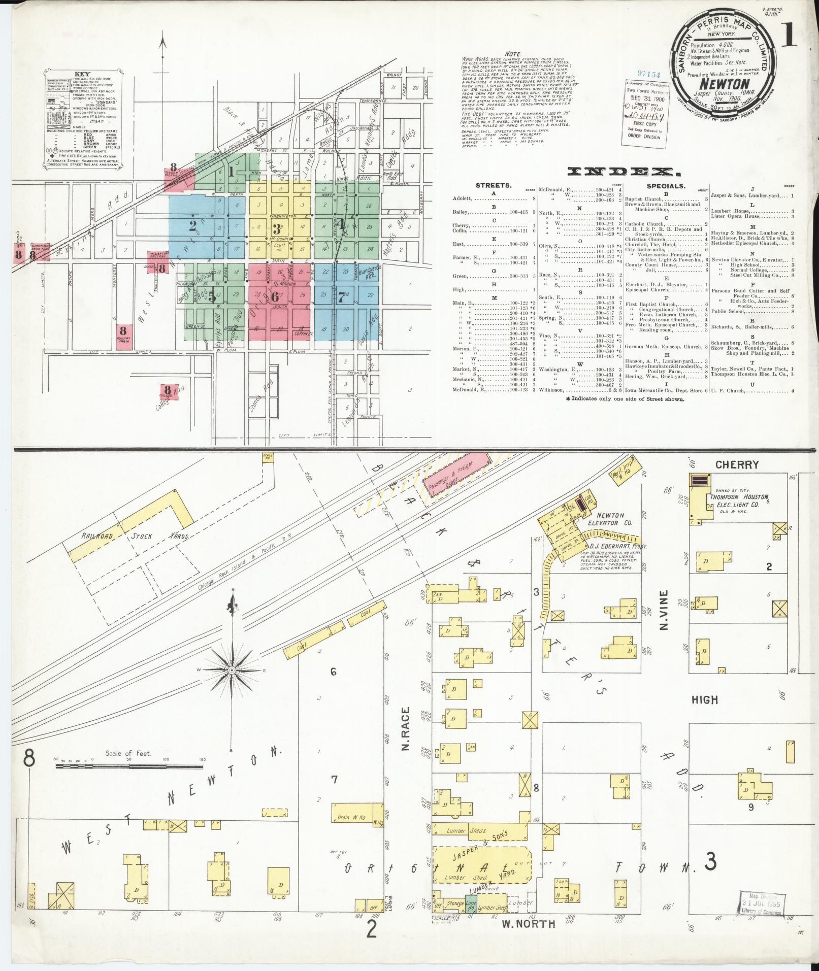 Sanborn Fire Insurance Map from Newton, Jasper County, Iowa (1900), Sheet #0001 - Historic Sanborn Fire Insurance Map Print