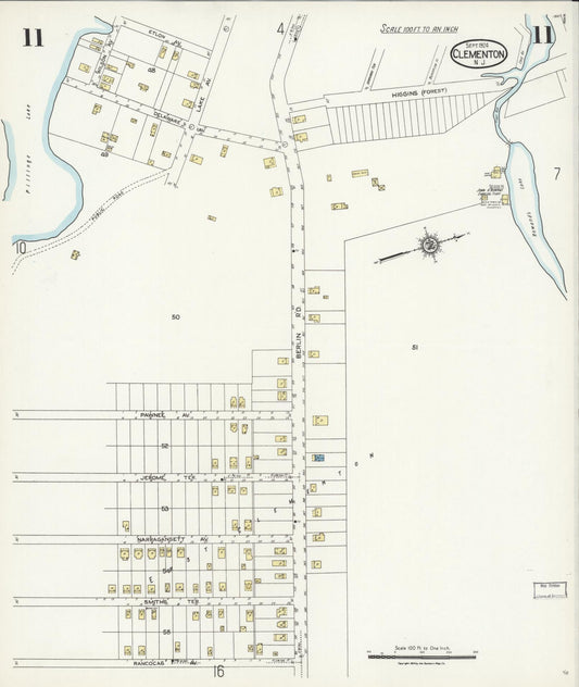 Sanborn Fire Insurance Map from Clementon, Camden County, New Jersey (1924), Sheet #0011 - Historic Sanborn Fire Insurance Map Print, vintage old map wall art, antique decor, genealogy gift, New Jersey New Jersey map